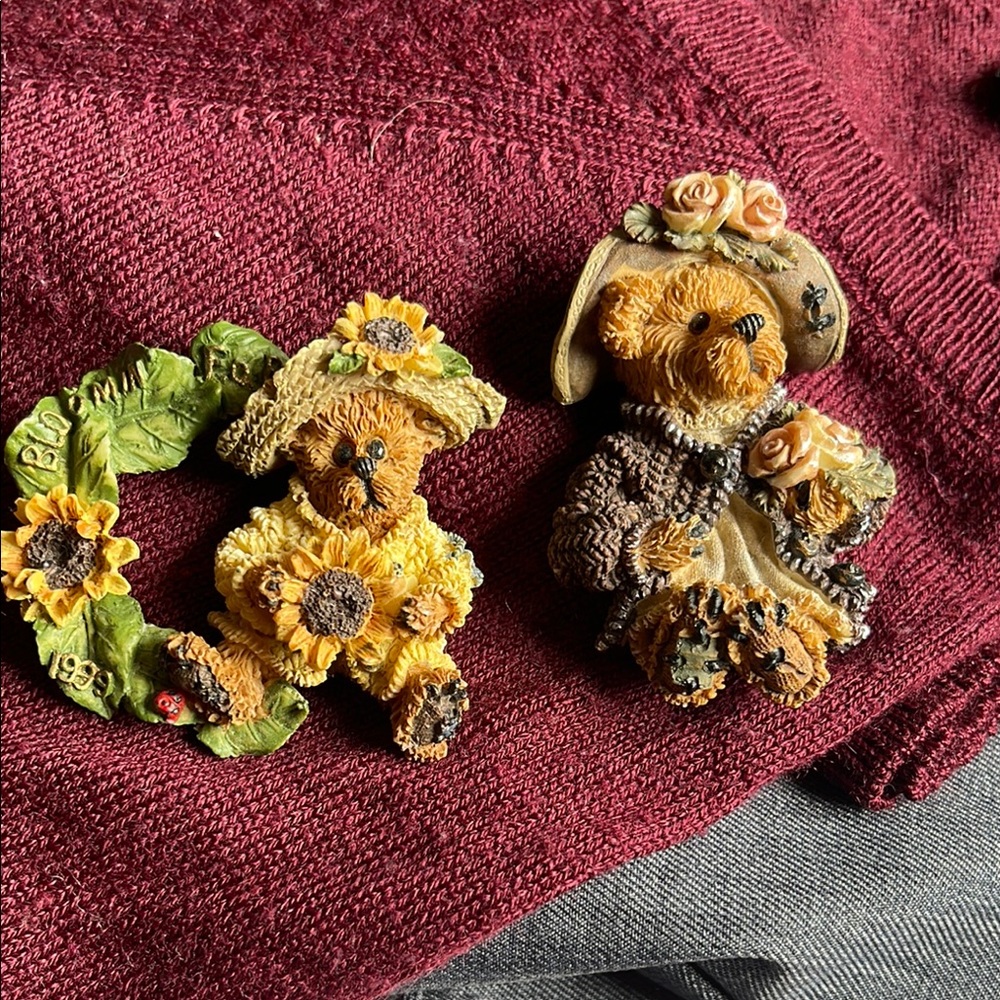 Boyds Bears Brooch Set - Green and Brown
